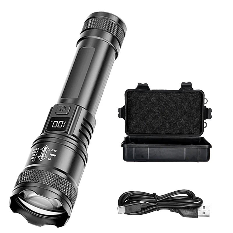 Lampe Torche LED Rechargeable Zoomable avec Écran LCD - 3 Modes Étanche Haute Puissance pour Camping et Extérieur