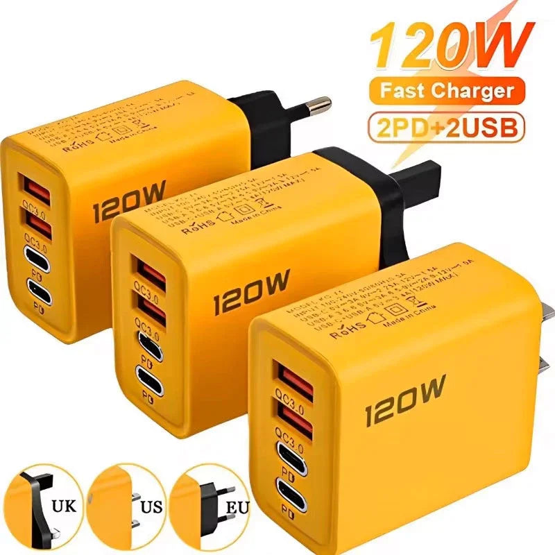 Chargeur USB-C 4 Ports PD Quick Charge 3.0 - Adaptateur de Charge Rapide pour iPhone 16/15, Samsung, Xiaomi, Huawei