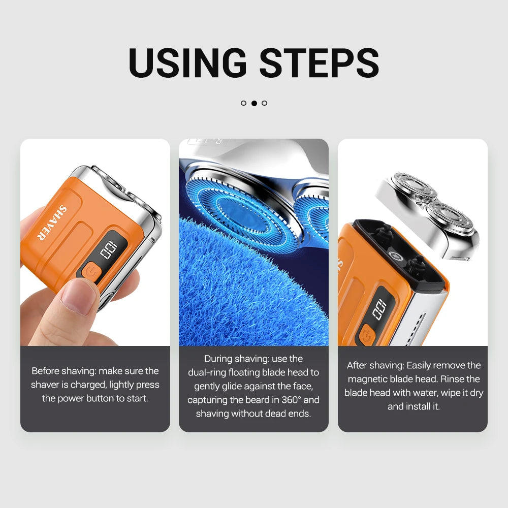 Rasoir Électrique Intelligent Étanche - Mini Rasoir de Voyage à Double Lame Rechargeable pour Homme
