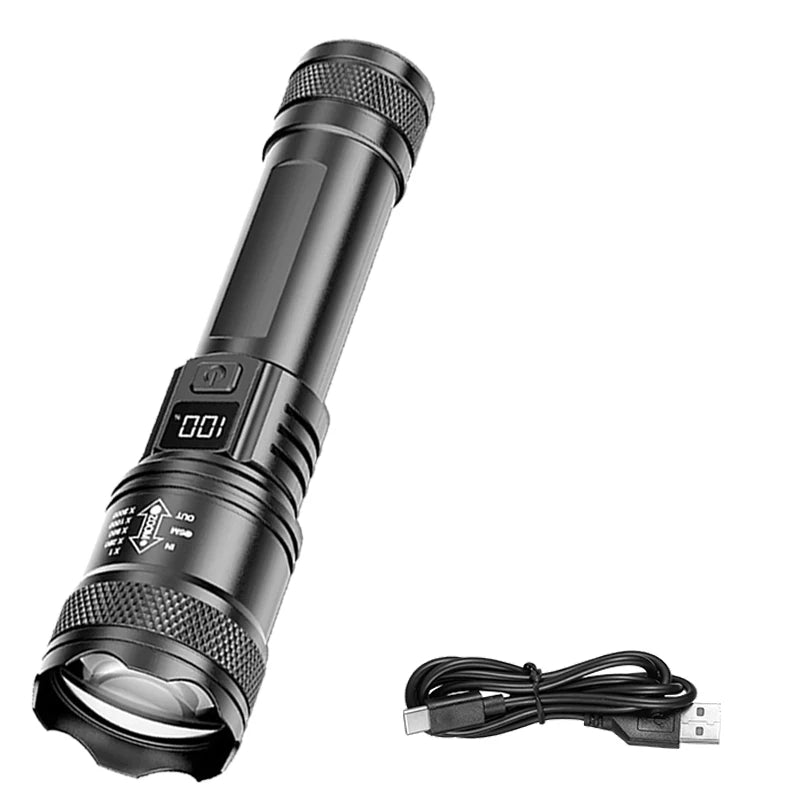 Lampe Torche LED Rechargeable Zoomable avec Écran LCD - 3 Modes Étanche Haute Puissance pour Camping et Extérieur